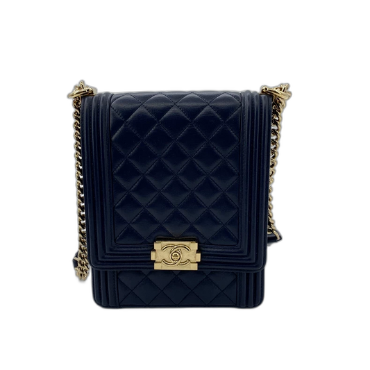 Chanel Deep Blue Boy Bag with Gold Chain