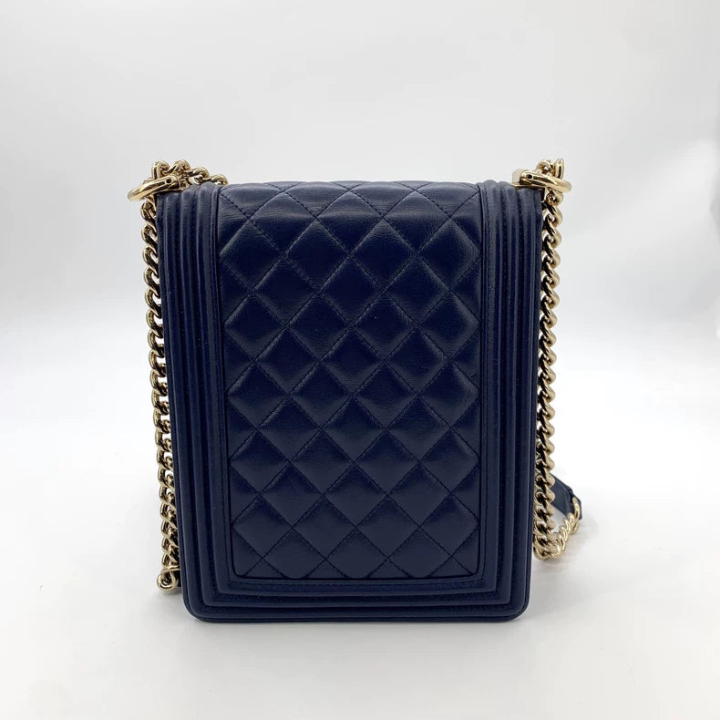 Chanel Deep Blue Boy Bag with Gold Chain