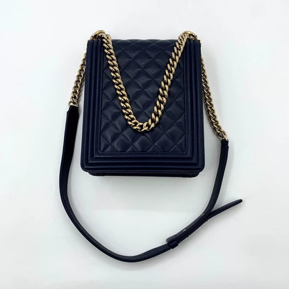 Chanel Deep Blue Boy Bag with Gold Chain