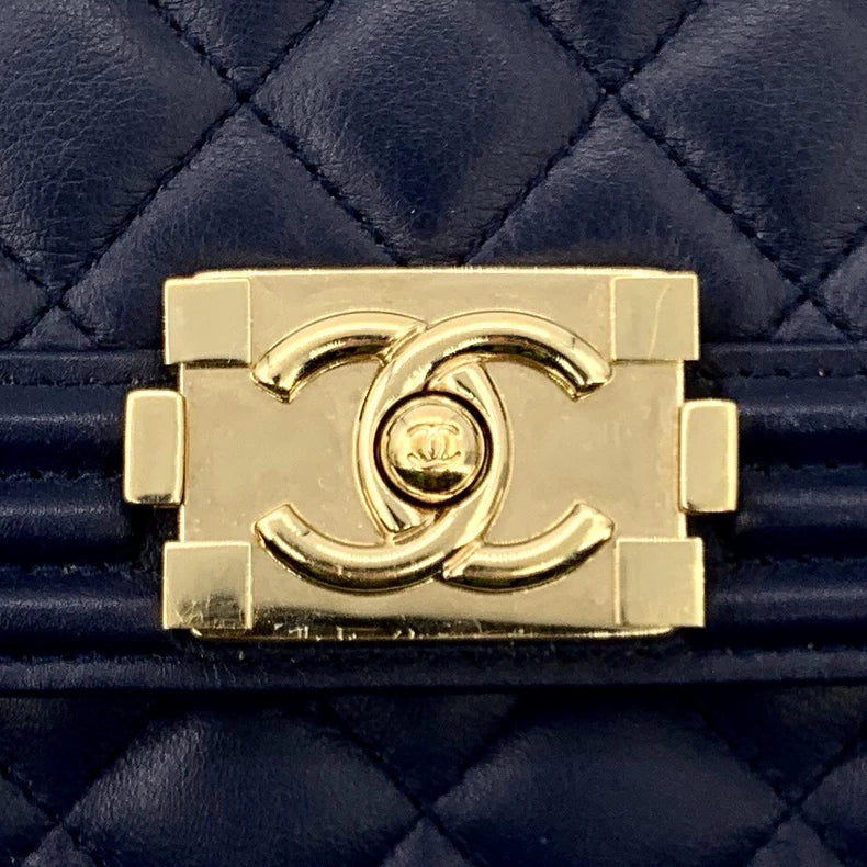 Chanel Deep Blue Boy Bag with Gold Chain