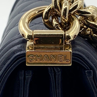 Chanel Deep Blue Boy Bag with Gold Chain