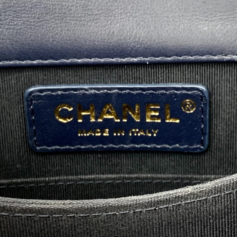 Chanel Deep Blue Boy Bag with Gold Chain