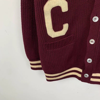 Celine Burgundy Striped Embroidered Knit Cardigan
