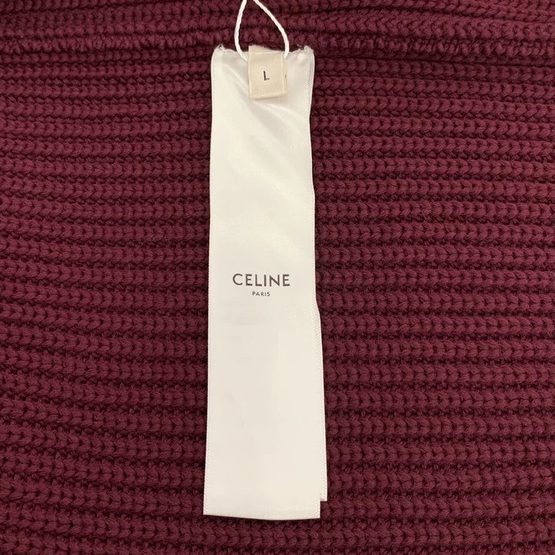 Celine Burgundy Striped Embroidered Knit Cardigan