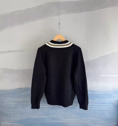 Gucci Black Bee Embroidered V-Neck Sweater
