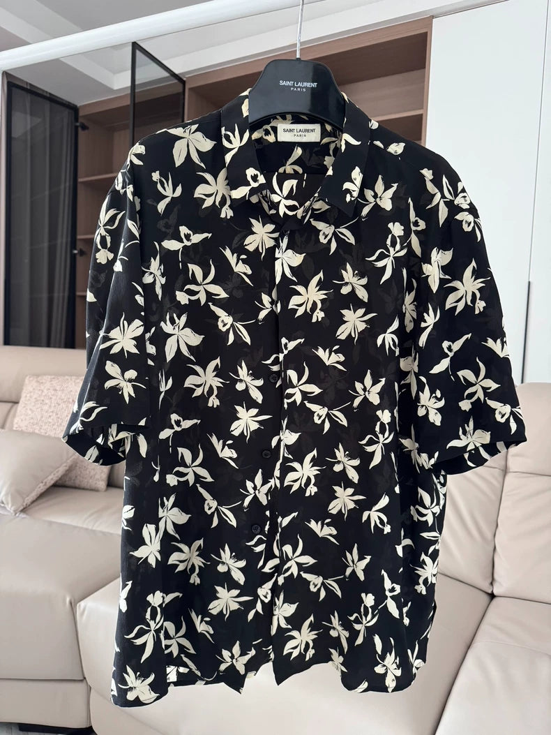 Saint Laurent Silk Floral Short Sleeve Shirt-yf