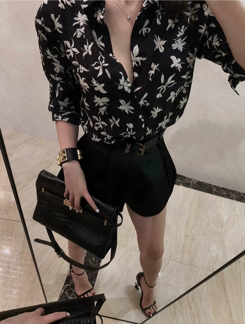 Saint Laurent Silk Floral Short Sleeve Shirt-yf