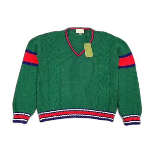 Gucci Green V-Neck Knit Sweater