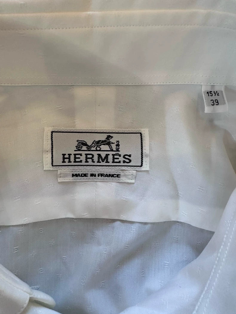 Hermes Men's Long Sleeve White Shirt