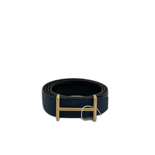 Hermes Black Leather Belt with Gold Buckle