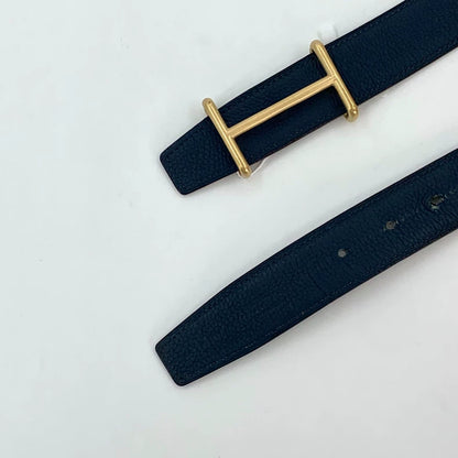 Hermes Black Leather Belt with Gold Buckle