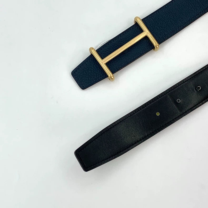 Hermes Black Leather Belt with Gold Buckle