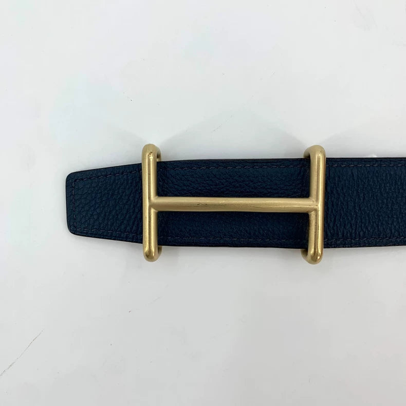 Hermes Black Leather Belt with Gold Buckle