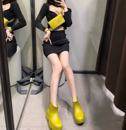 Bottega Veneta Green Rubber Rain Boots-zp