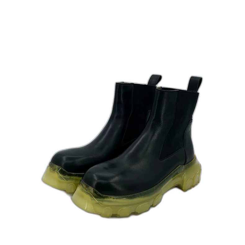Rick Owens Black Leather Chunky Chelsea Boots