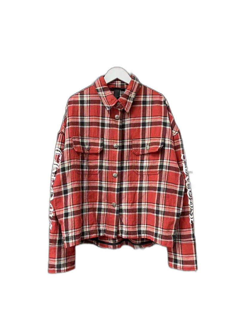 Chrome Hearts Red Plaid Button-Up Shirt