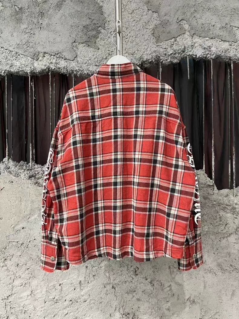 Chrome Hearts Red Plaid Button-Up Shirt