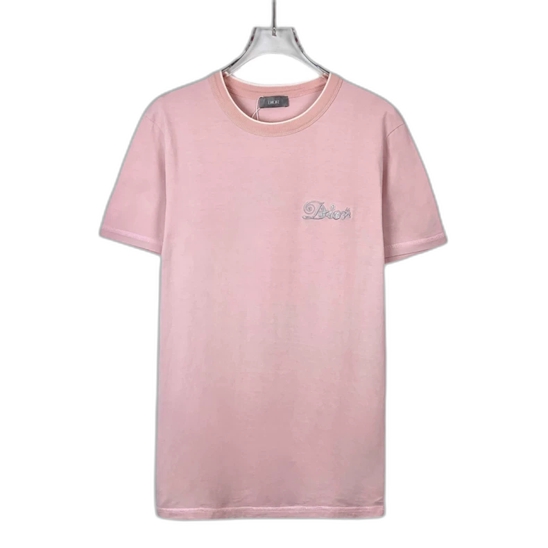 Pink Logo Embroidered Cotton T-Shirt
