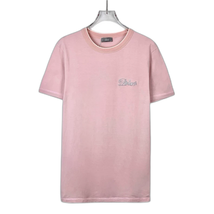 Pink Logo Embroidered Cotton T-Shirt