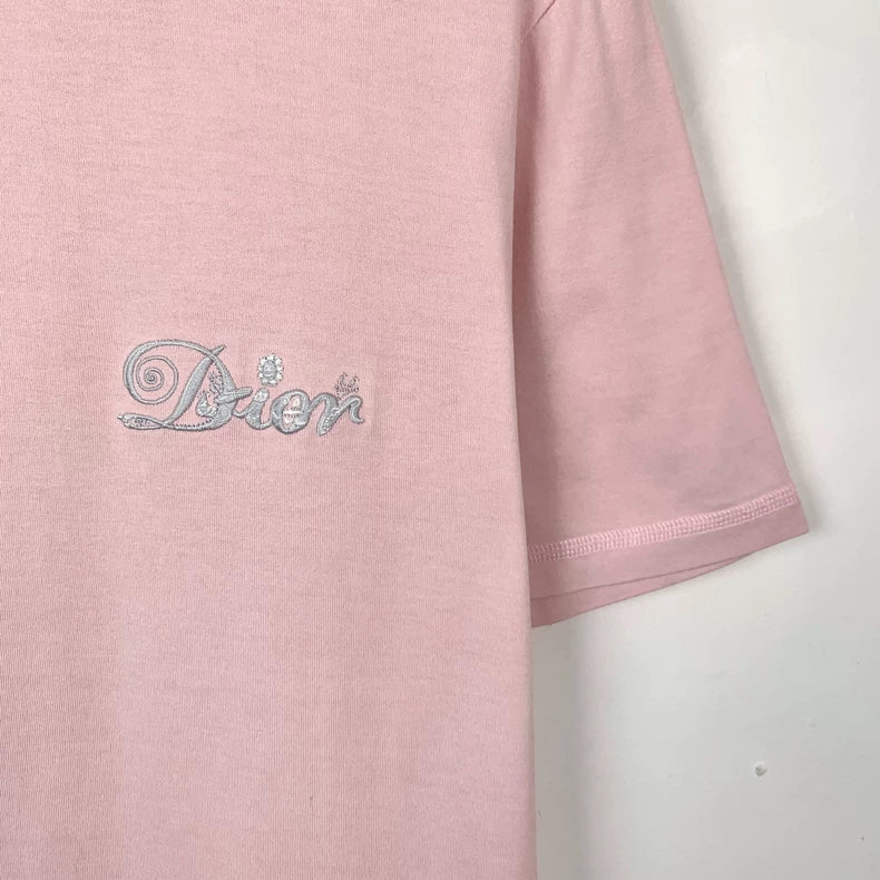 Pink Logo Embroidered Cotton T-Shirt