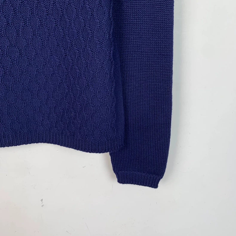 MiuMiu Navy Wool Long-Sleeve Knit Sweater