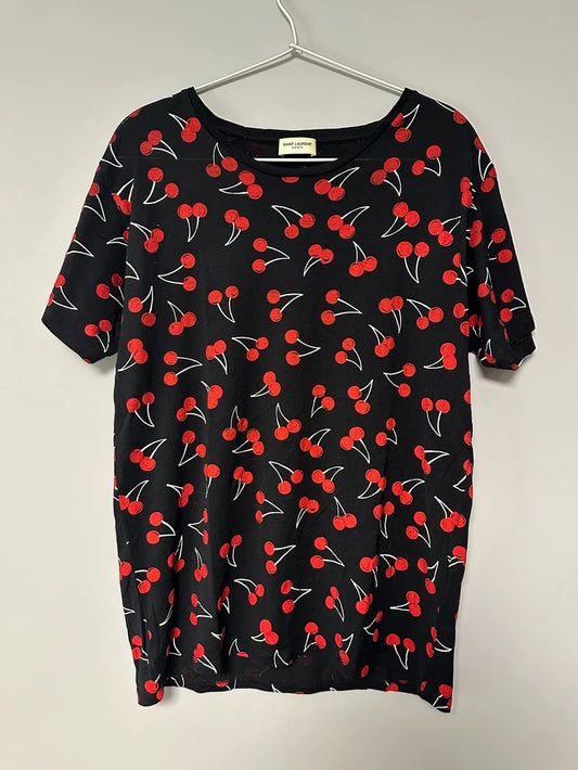 Saint Laurent Cherry Print Short Sleeve T-Shirt