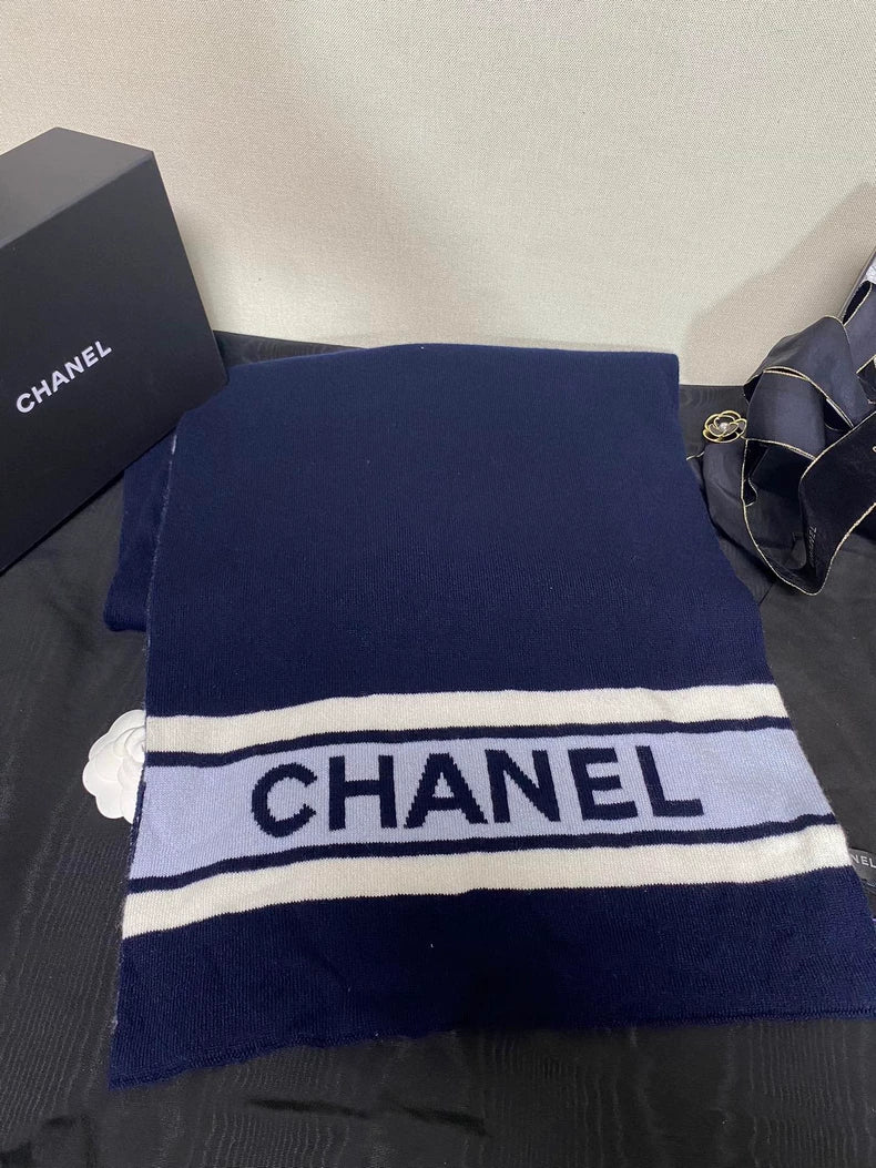 Chanel Double-Sided Cashmere Scarf in Navy
