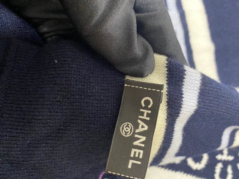 Chanel Double-Sided Cashmere Scarf in Navy