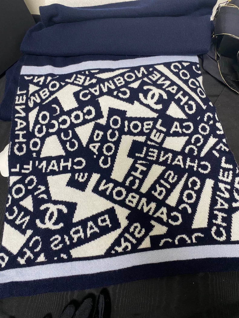 Chanel Double-Sided Cashmere Scarf in Navy