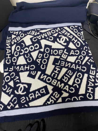 Chanel Double-Sided Cashmere Scarf in Navy