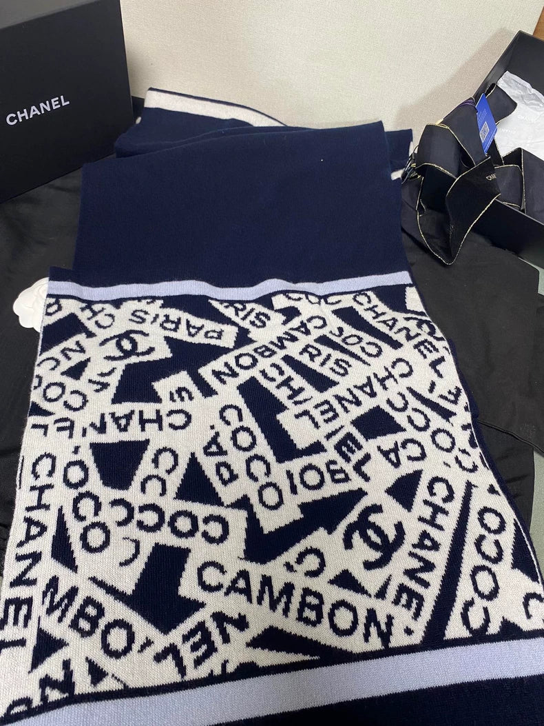 Chanel Double-Sided Cashmere Scarf in Navy