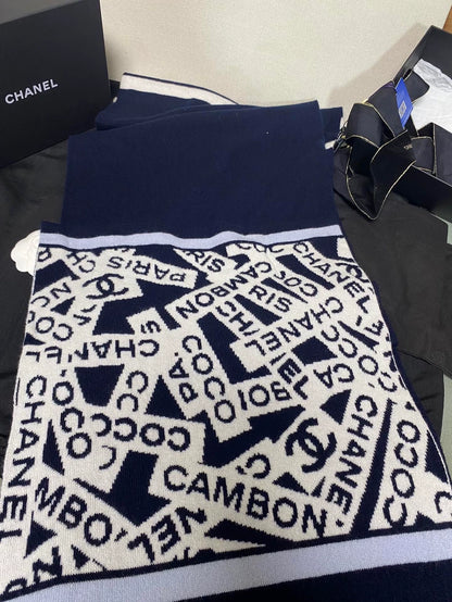 Chanel Double-Sided Cashmere Scarf in Navy