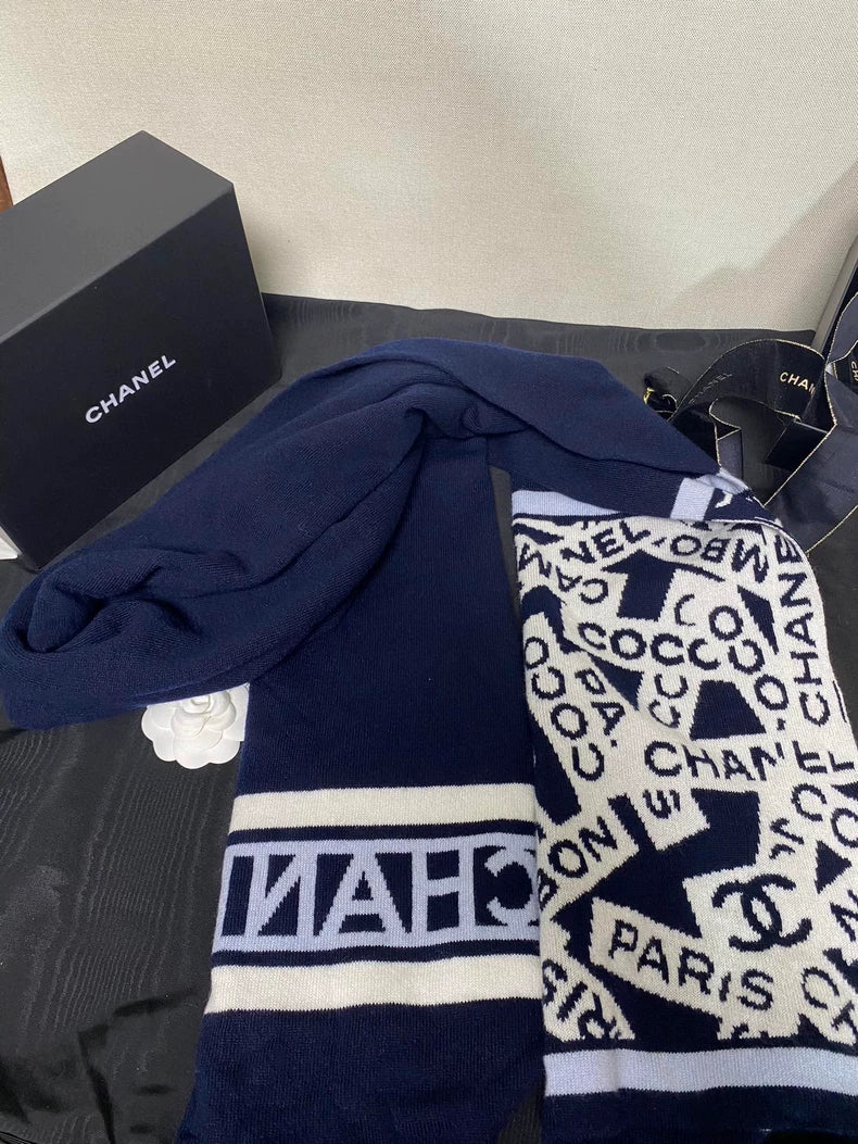 Chanel Double-Sided Cashmere Scarf in Navy