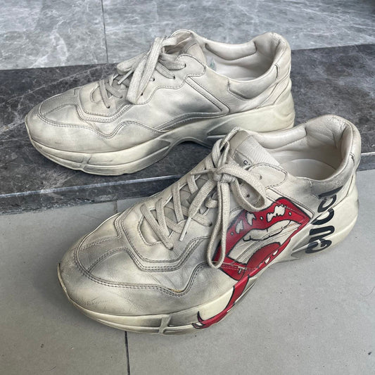 Gucci Rhyton Leather Lip Print Casual Sneakers 0079