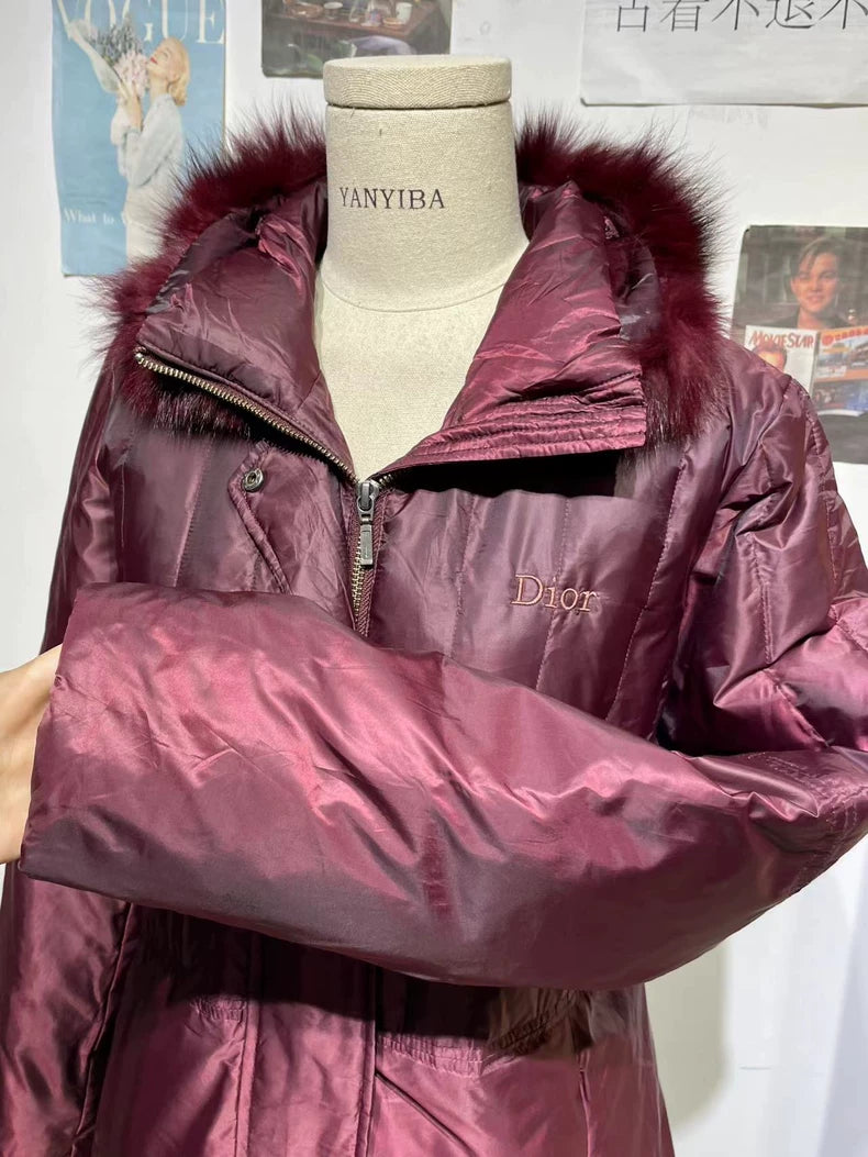 Vintage Dior Burgundy Fur Collar Down Coat
