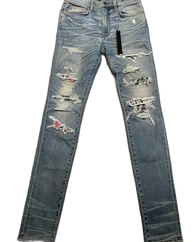 Amiri Blue Watercolor Patchwork Denim Pants