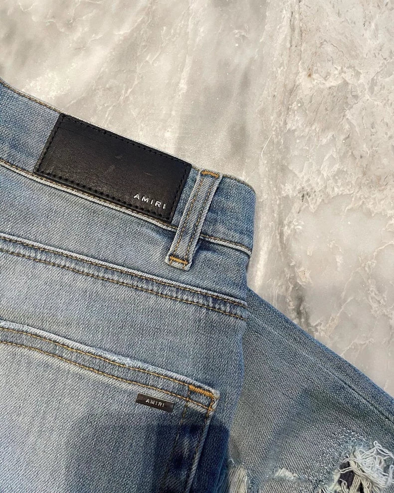 Amiri Blue Watercolor Patchwork Denim Pants