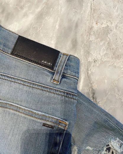 Amiri Blue Watercolor Patchwork Denim Pants