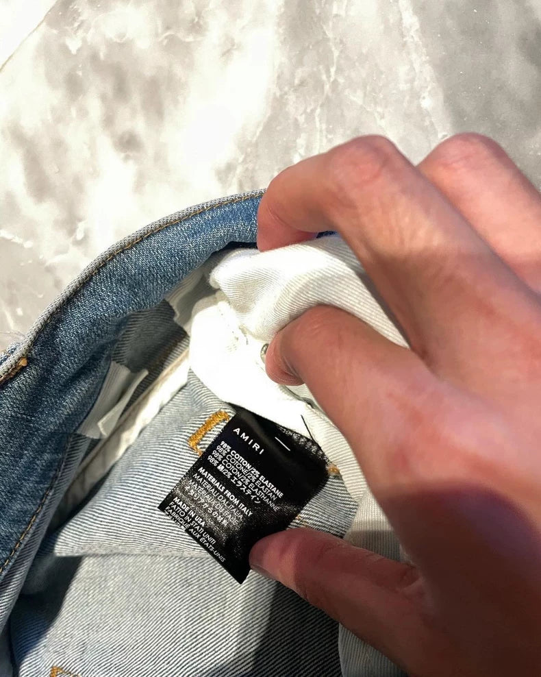 Amiri Blue Watercolor Patchwork Denim Pants