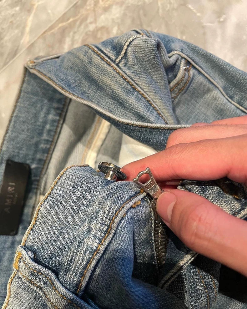 Amiri Blue Watercolor Patchwork Denim Pants