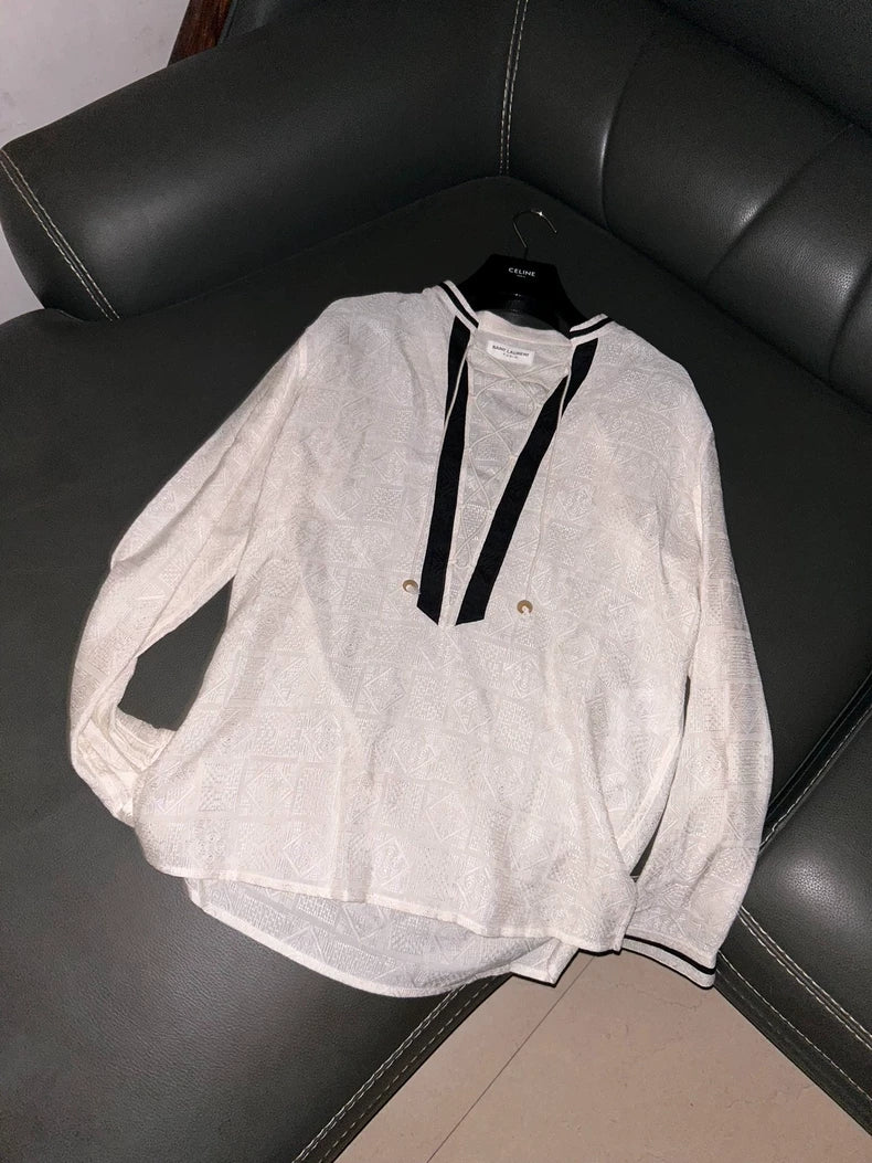 Saint Laurent White Embossed Tie Shirt