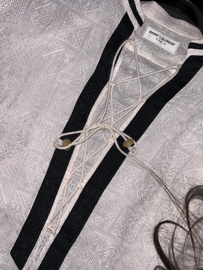 Saint Laurent White Embossed Tie Shirt