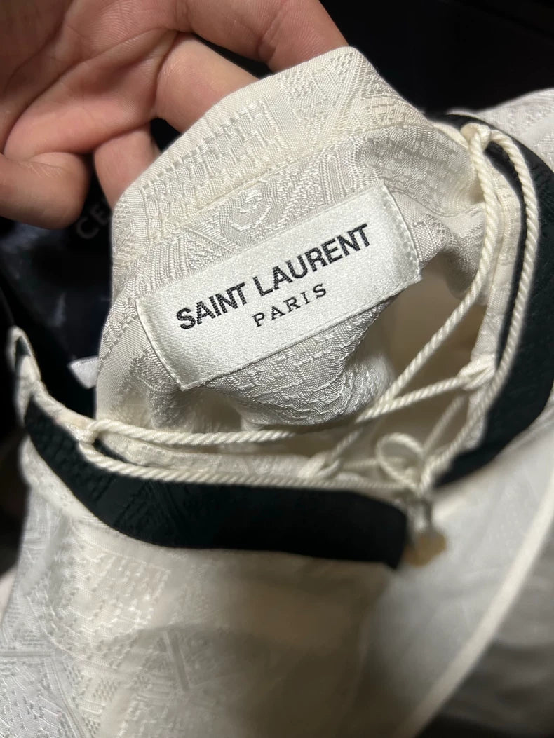 Saint Laurent White Embossed Tie Shirt