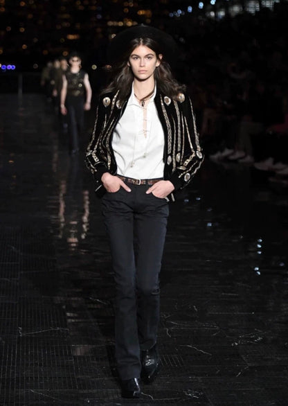 Saint Laurent White Embossed Tie Shirt