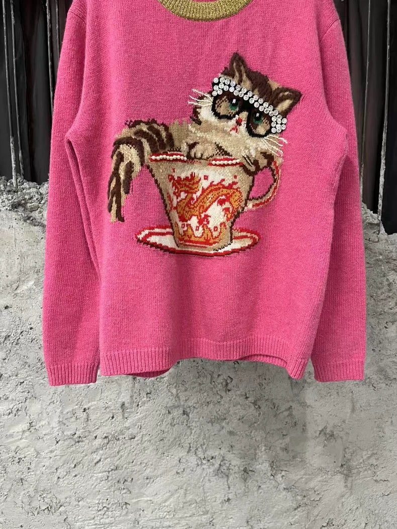 Gucci Cat Sweater in Pink Color