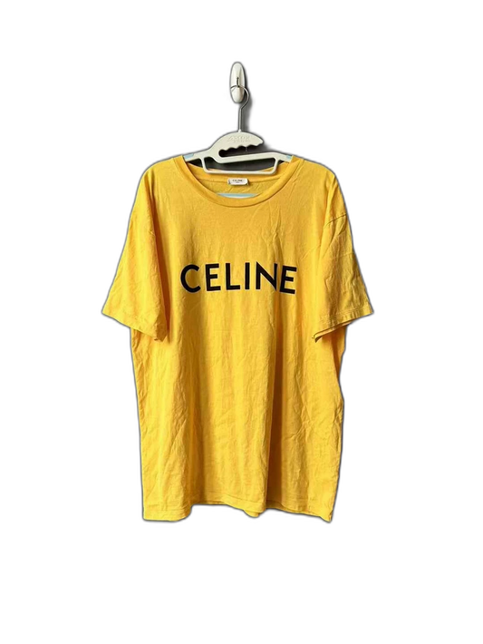 Celine Yellow Logo Short Sleeve Shirt