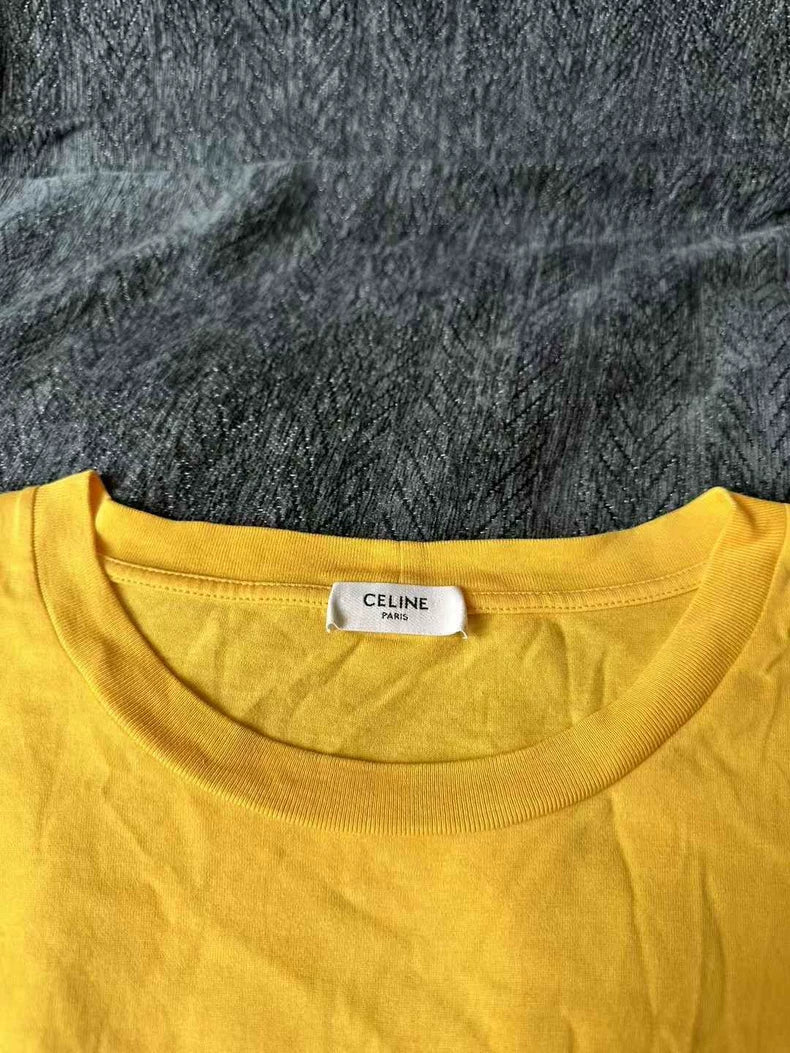 Celine Yellow Logo Short Sleeve Shirt