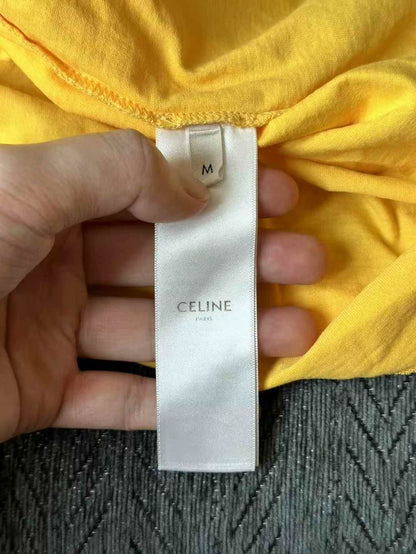 Celine Yellow Logo Short Sleeve Shirt