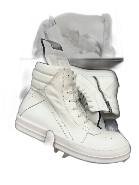 Rick Owens White Leather Geobasket Sneakers-yf
