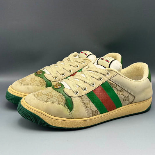 Gucci Screener Dirty Sneakers in Green Leather 0079